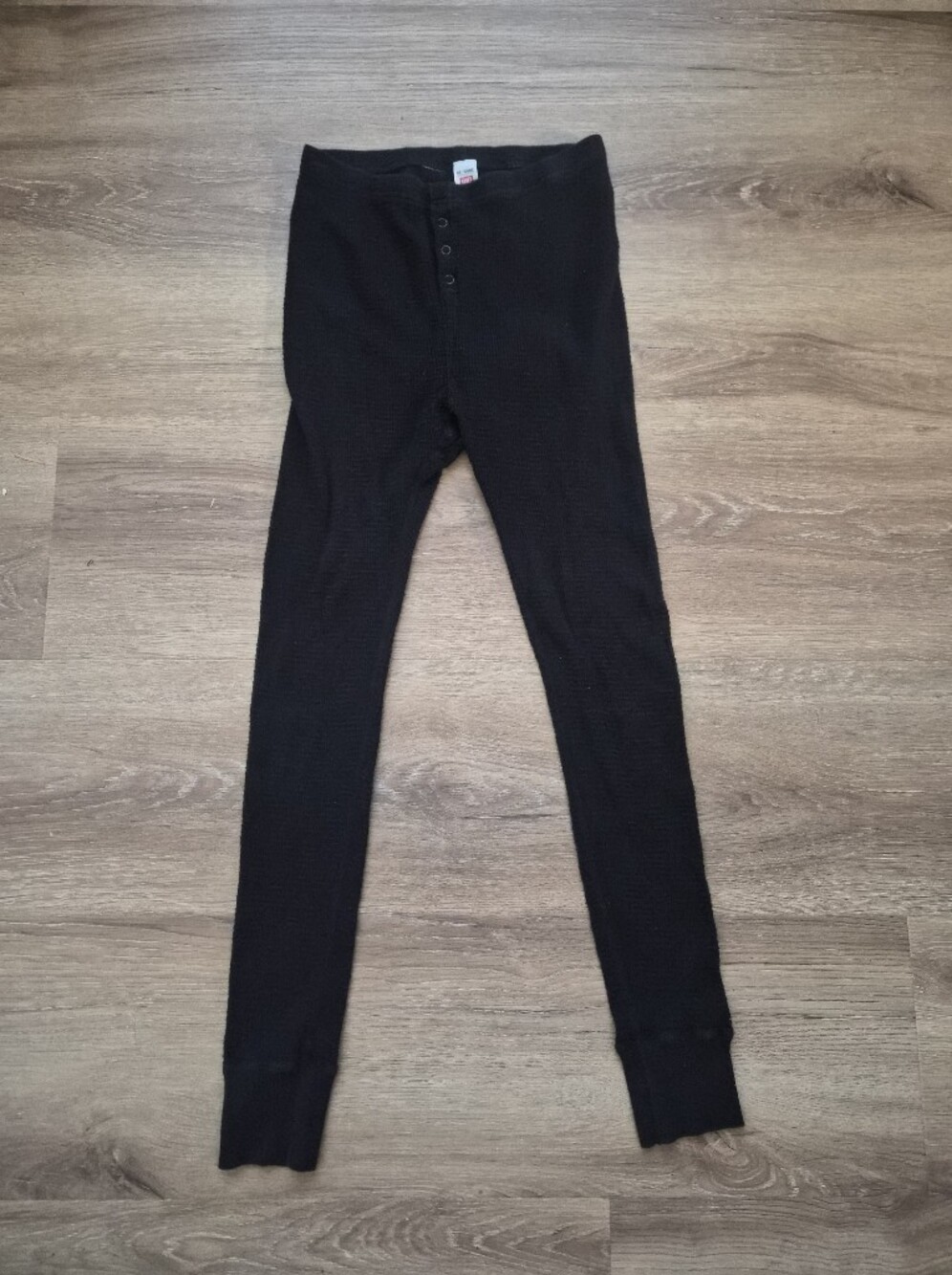 Re/Done x Hanes Black Waffle Thermal Leggings with Button Placket Medium